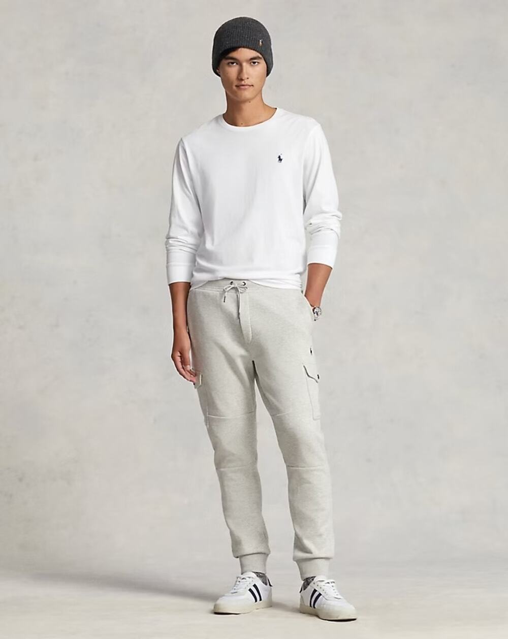 Polo Ralph Lauren Double Knit Cargo Joggers Mens Medium Gray Drawstring